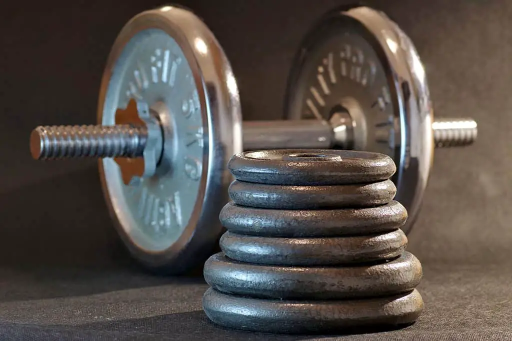 A dumbbell set with a stack of weight options