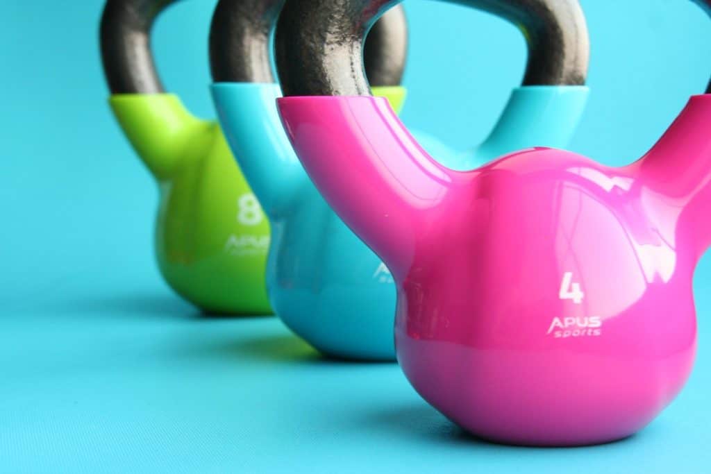 Three kettlebells in various sizes