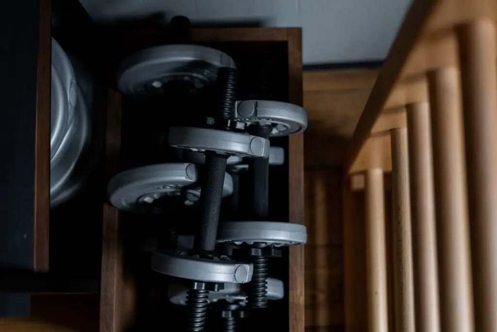 A pile of dumbbells