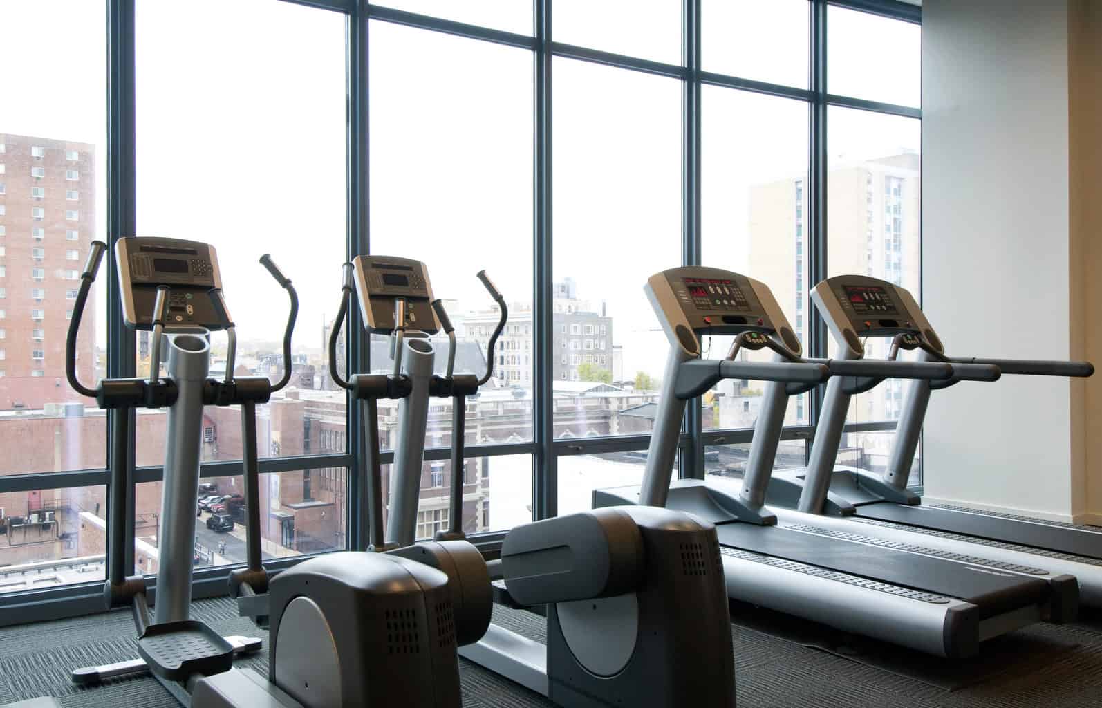 Treadmills lined up at a gym