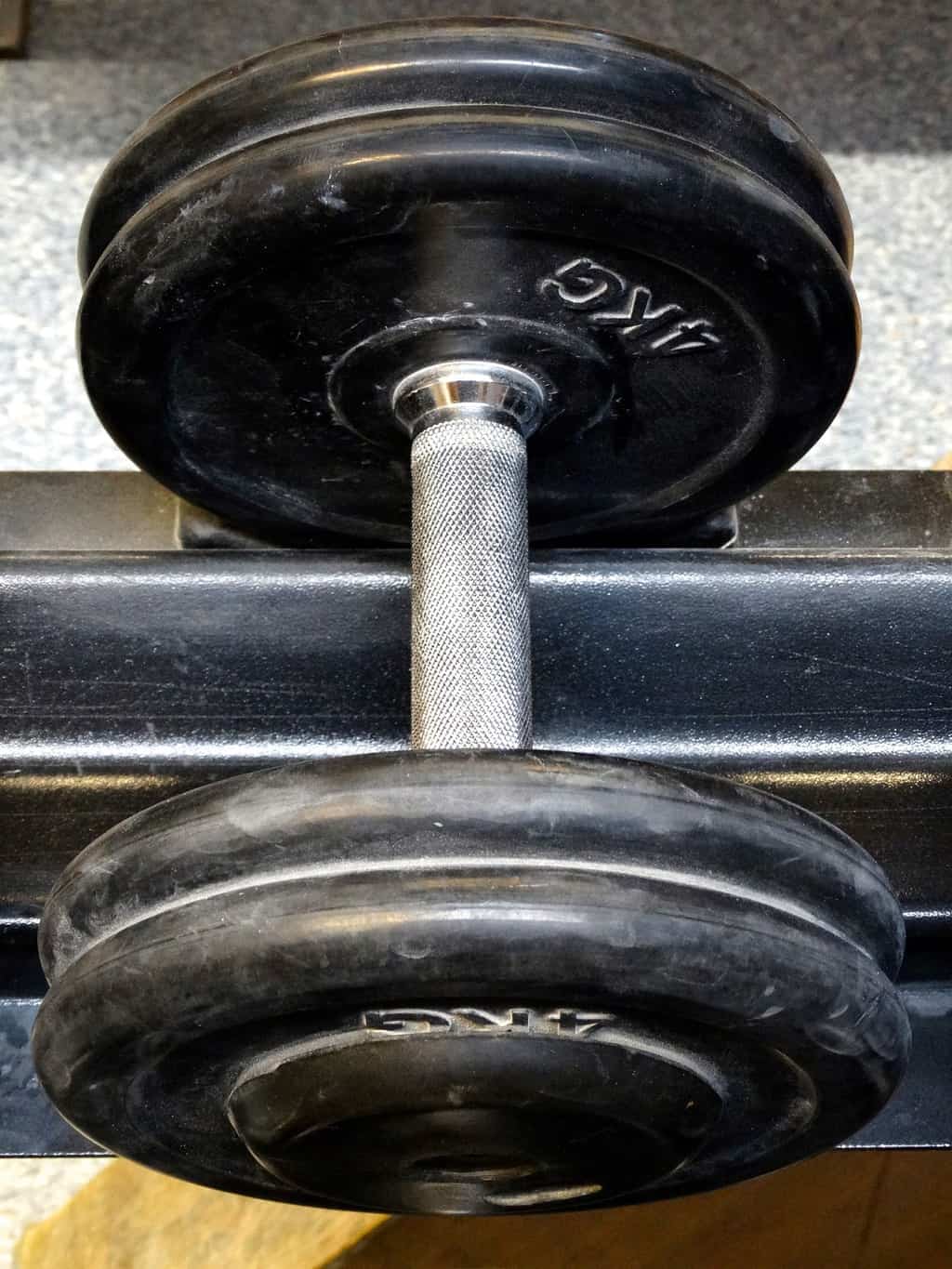 4kg dumbbell placed on a rack